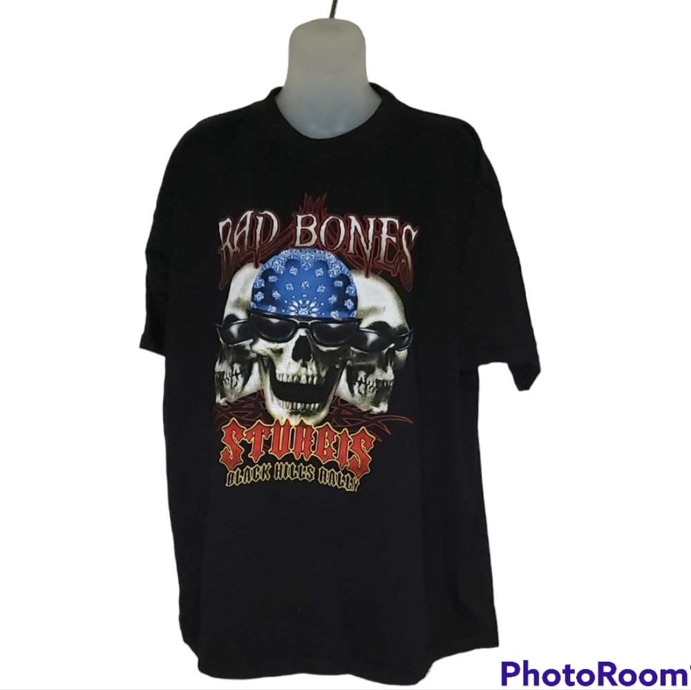 Sturgis Bad Bone Black Hills Motorcycle Rally Black Tee Shirt Cotton Mens Large
